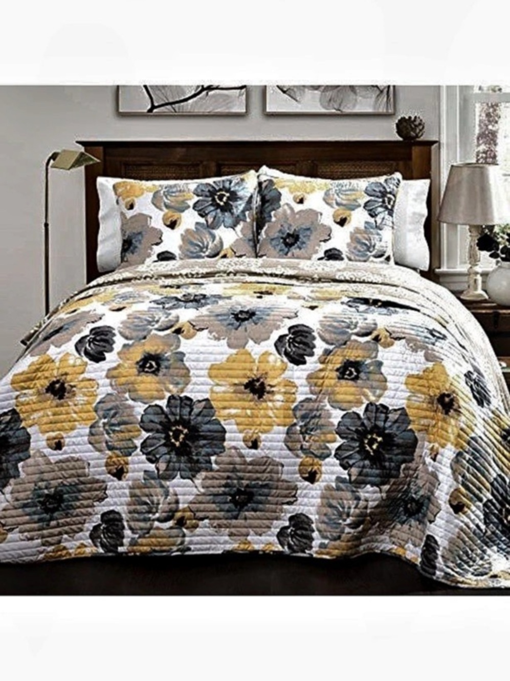 Lush Decor Leah Reversible Quilt 3 Piece Set Floral